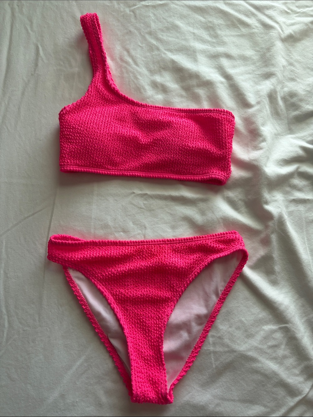 Neon Pink One-Shoulder Bikini Set